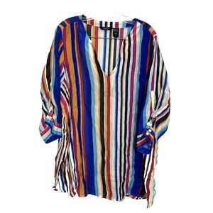 Lifestyle Womans Sheer Striped Tunic Coverup‎ Plus Size 2X Multicolor Coastal